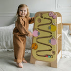 Lärtorn PLAY 5-i-1 – växande lärtorn med aktivitetspanel, 75 cm – Vanille – BusyKids