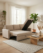 Belfast Bäddsoffa med schäslong och förvaring – Mörk Sand