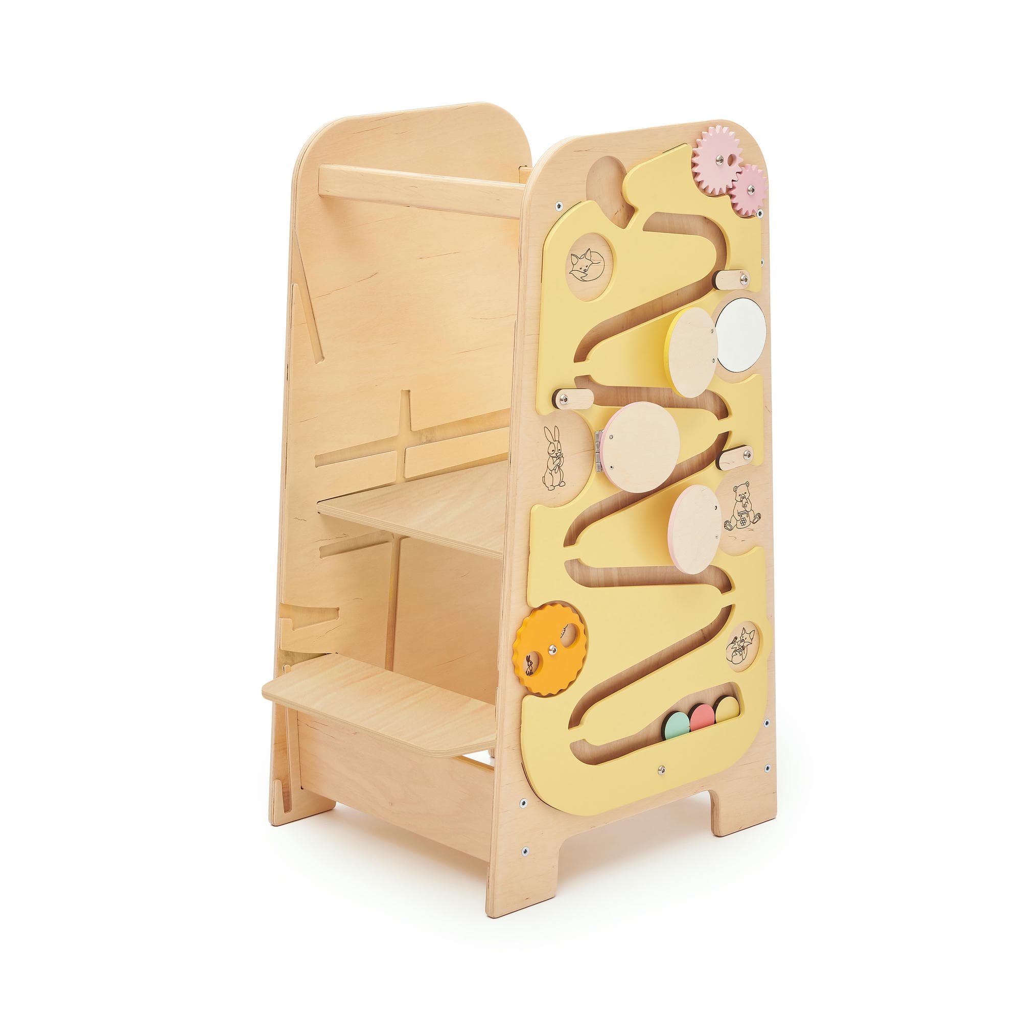 Lärtorn PLAY 5-i-1 – växande lärtorn med aktivitetspanel, 75 cm – Vanille – BusyKids