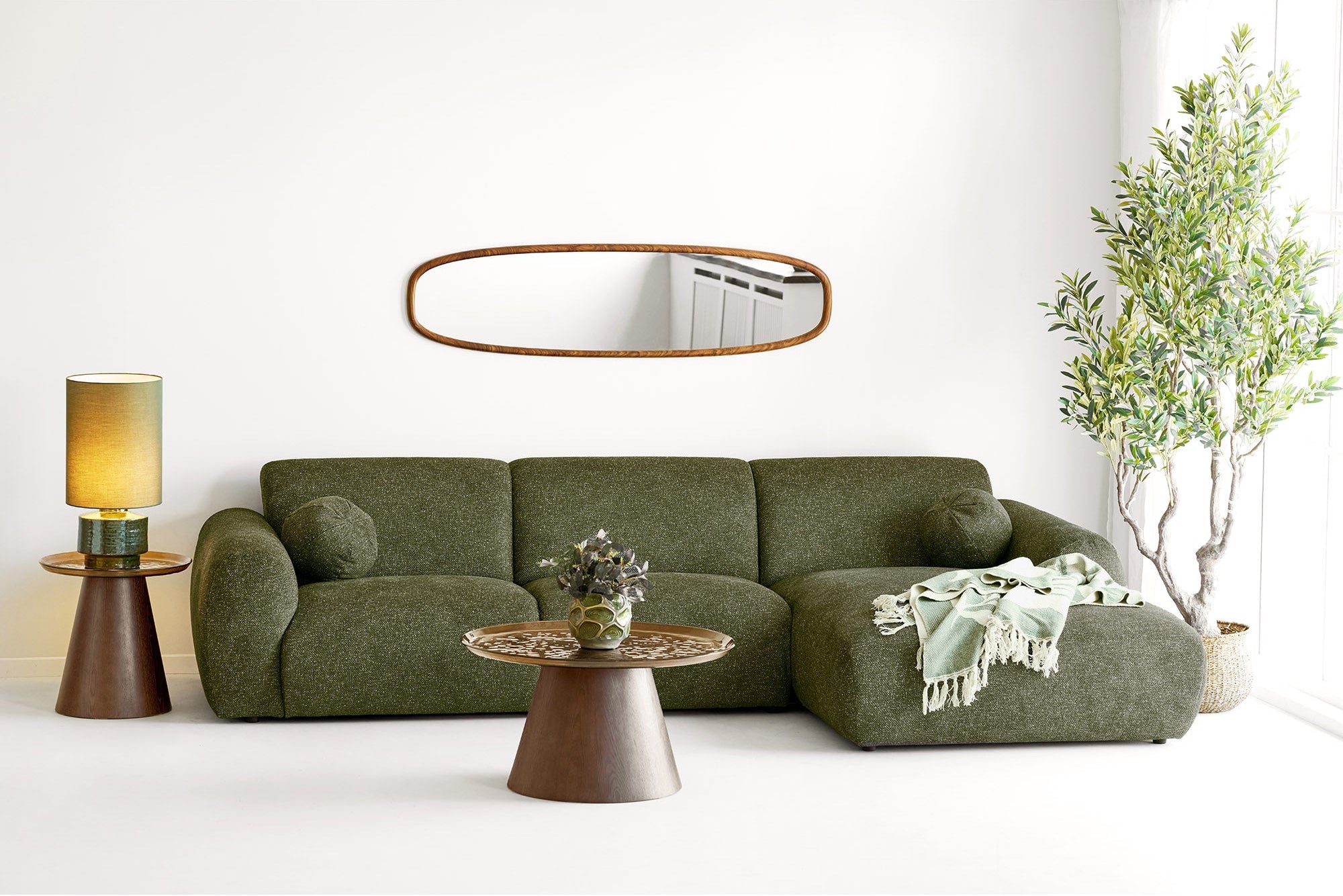 Clyde Lounge Soffa – Olivgrön (Högerdivan)