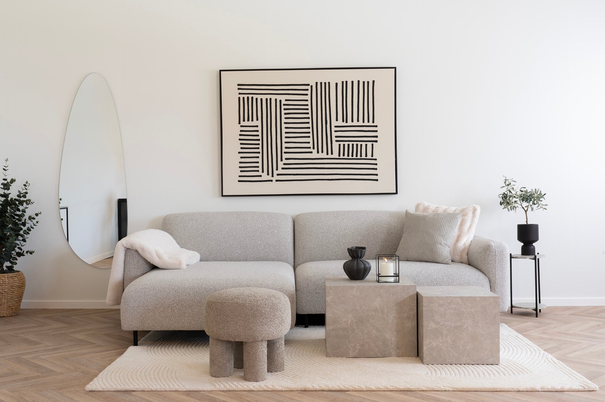 Salvador L-Soffa – Ljusgrå bouclé (Vänster)