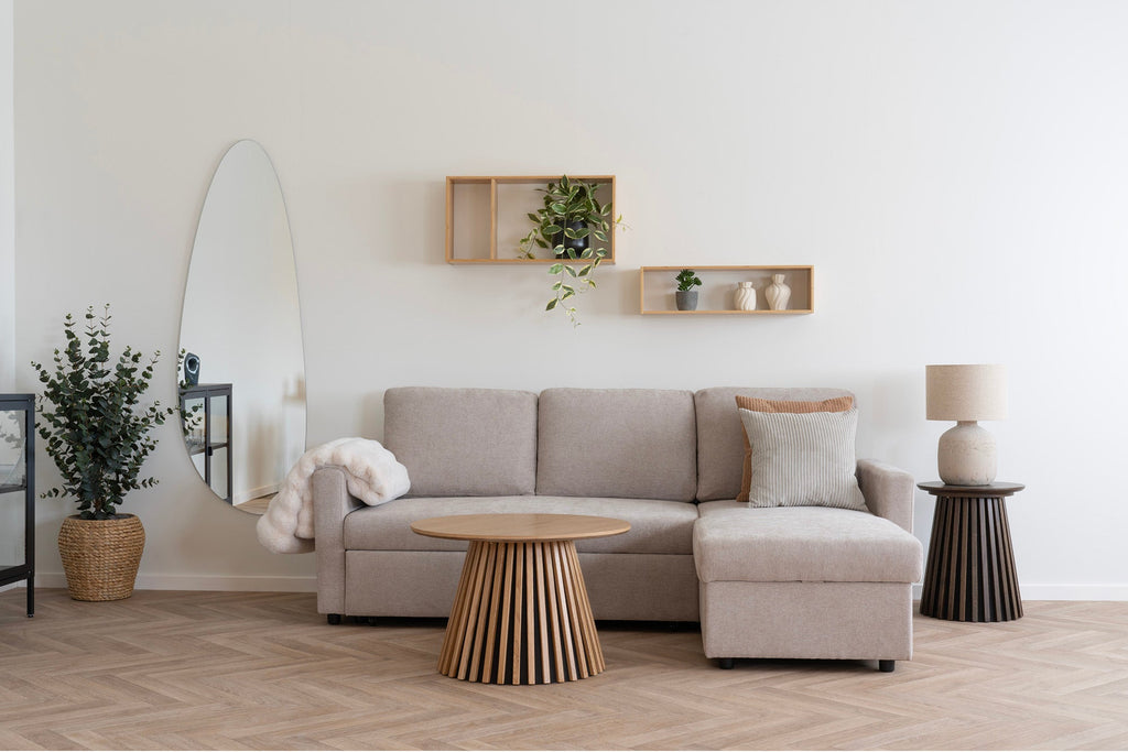 Belfast Bäddsoffa med schäslong och förvaring – Mörk Sand