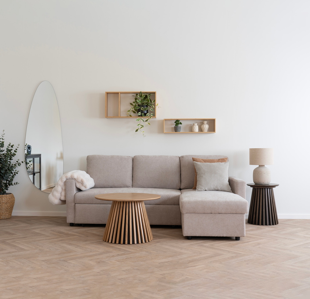 Belfast Bäddsoffa med schäslong och förvaring – Mörk Sand