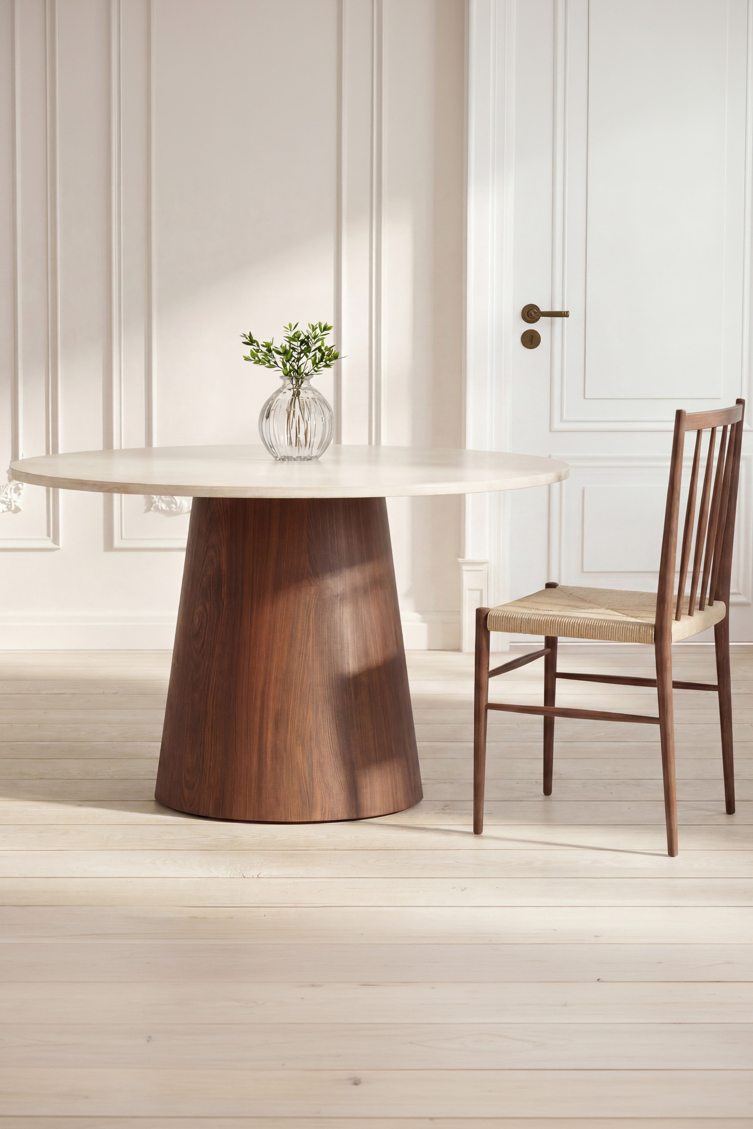 Lanzo Matbord Rund 120 cm i Travertinlook – Beige
