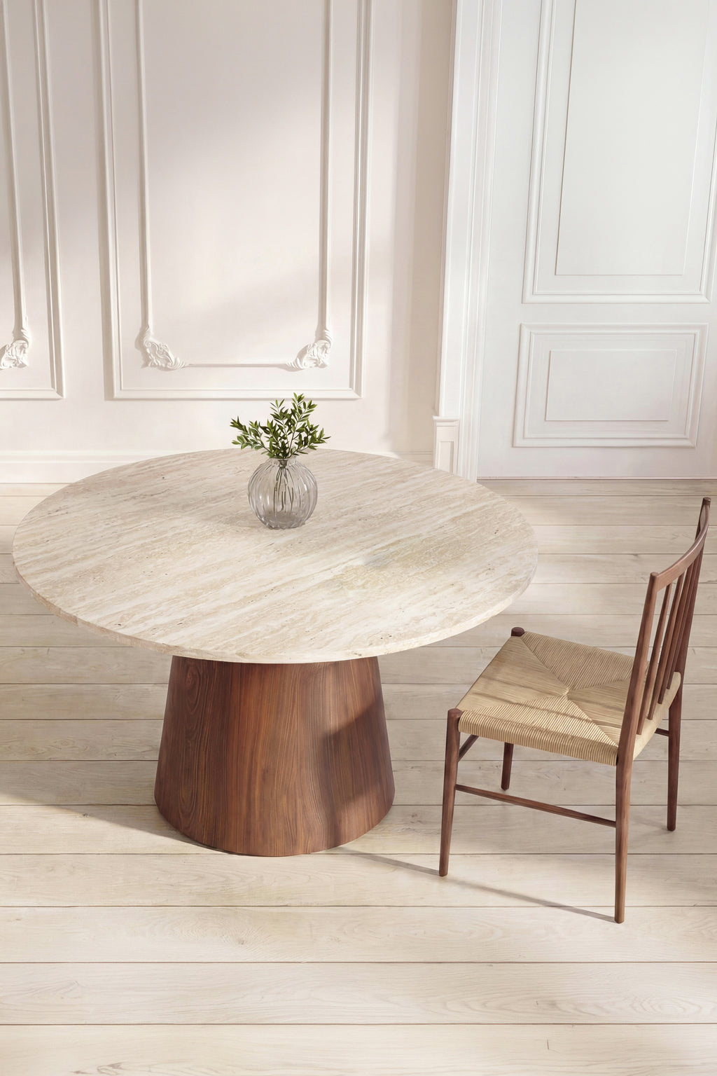 Lanzo Matbord Rund 120 cm i Travertinlook – Beige
