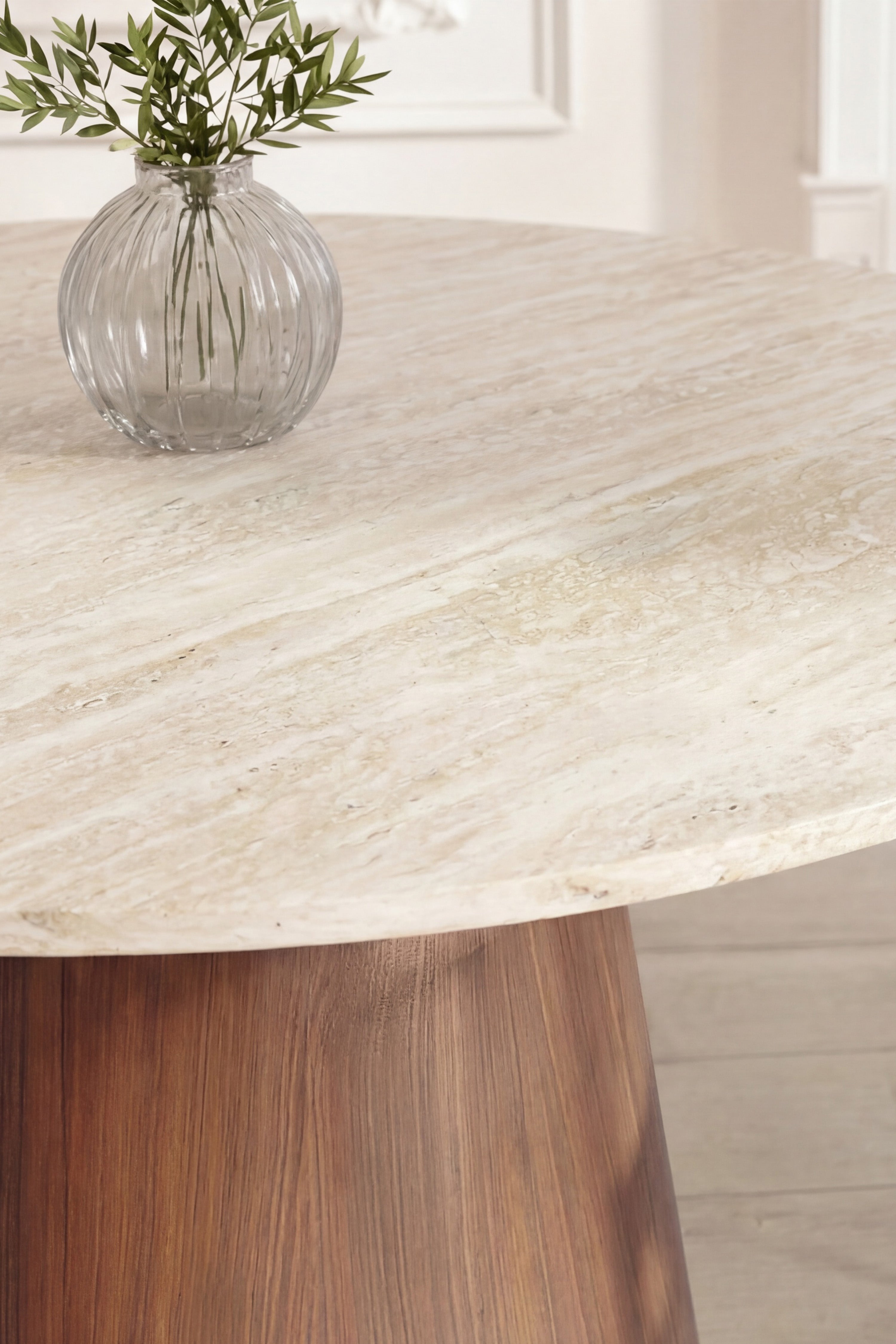 Lanzo Matbord Rund 120 cm i Travertinlook – Beige