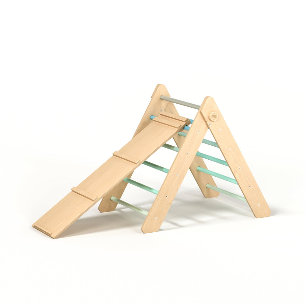 Set - Pikler Dreieck mit Rutsche/Kletterleiter – Mint – BusyKids