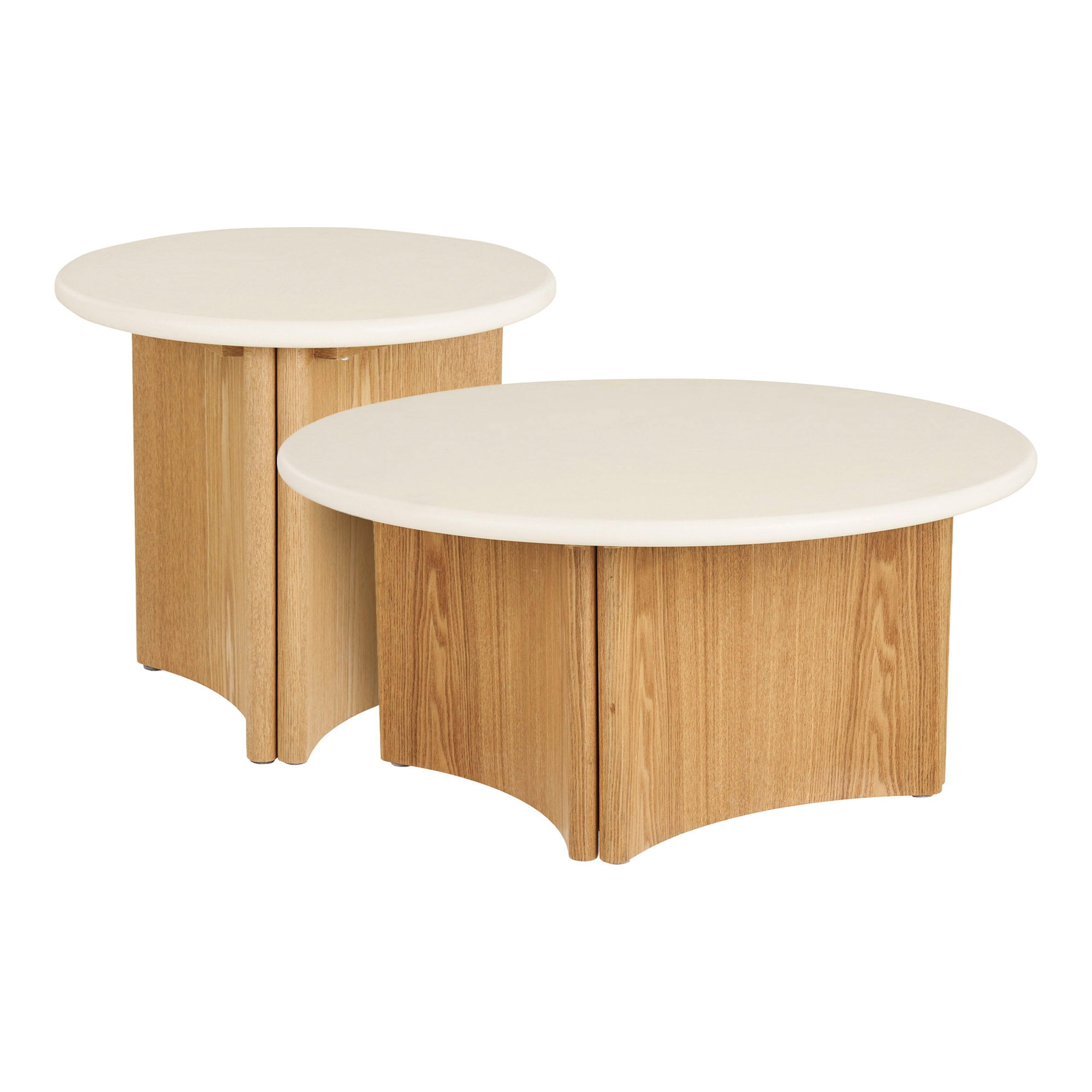 Motril Soffbord Set om 2 i Vit / Natur – Ø80 + Ø50 cm