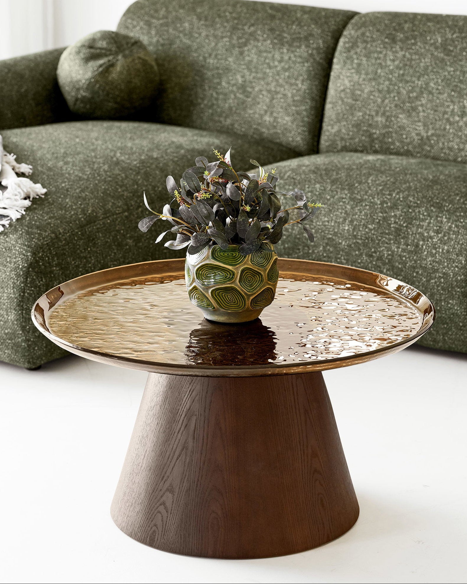 Orvieto Soffbord i Mörkbrun Askfanér med Glas – Ø80x42 cm