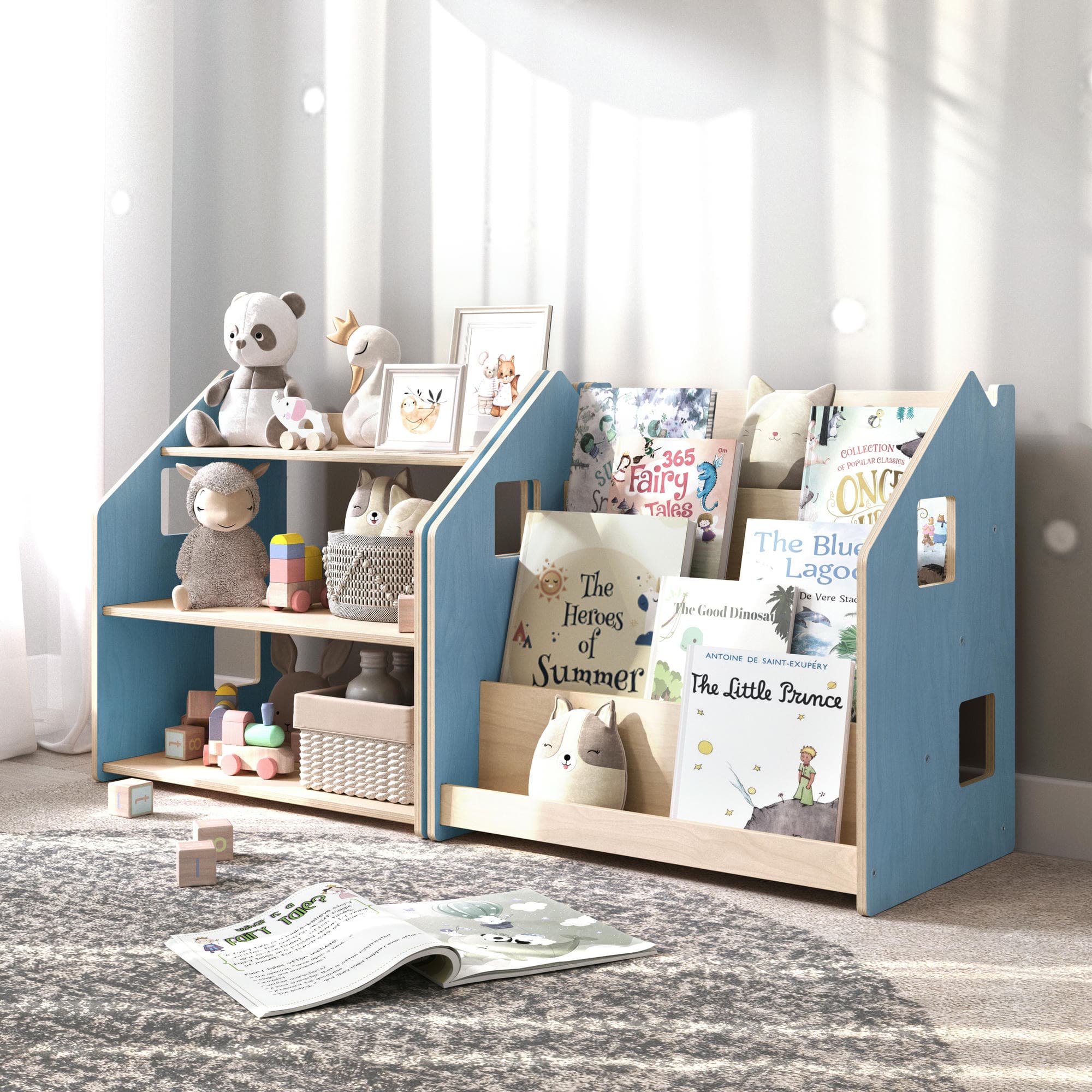 Bücherregal nach Montessori - zart blau / rosa – zart blau – BusyKids