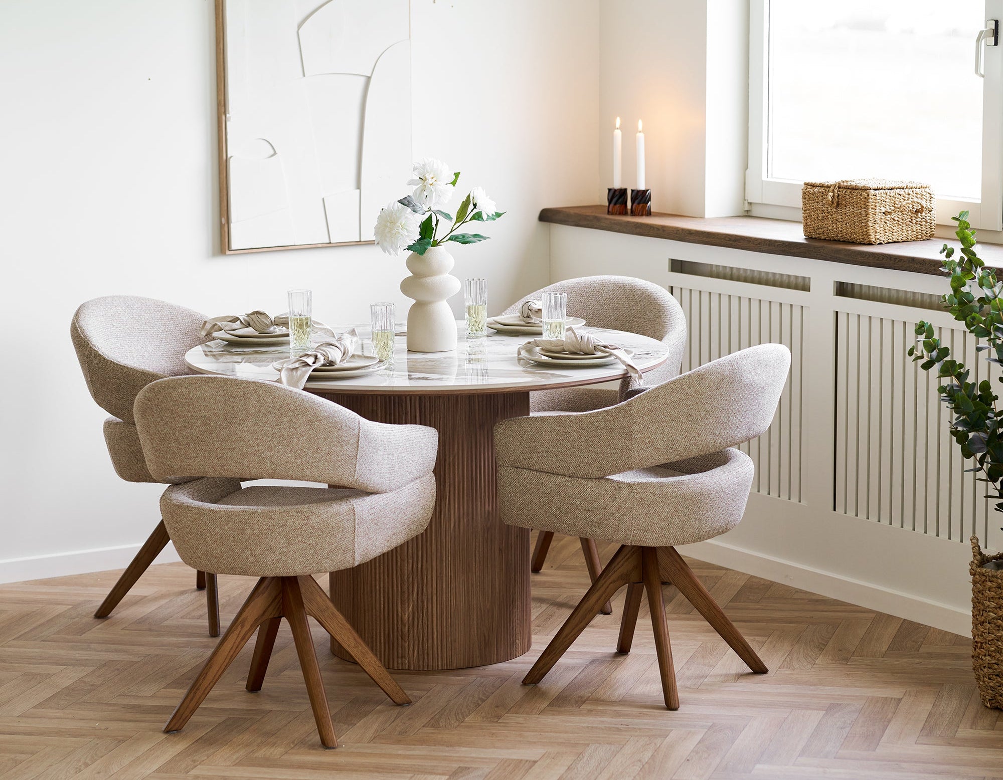 Athens Matbord – Vit / Brun ø120