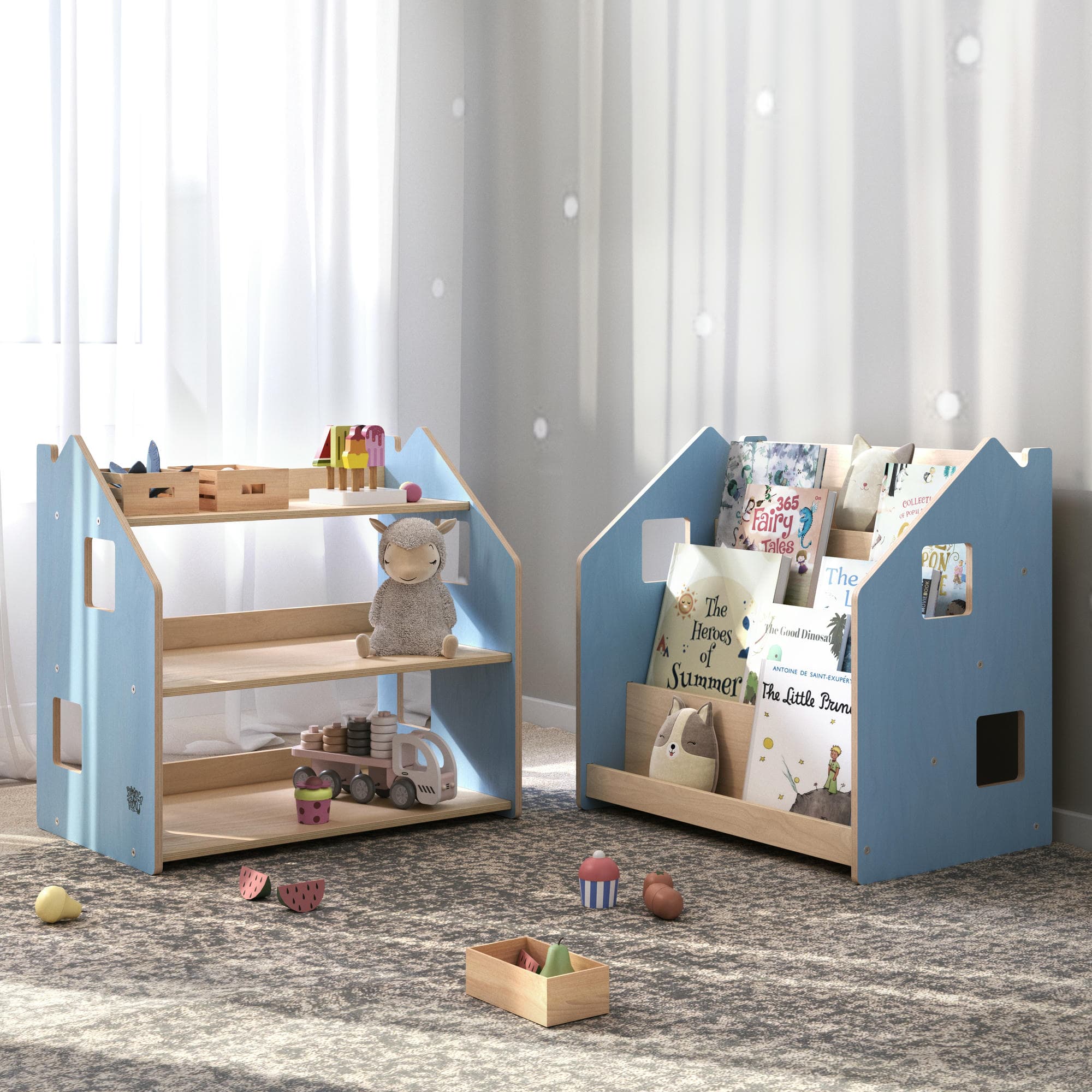 Bücherregal nach Montessori - zart blau / rosa – zart blau – BusyKids
