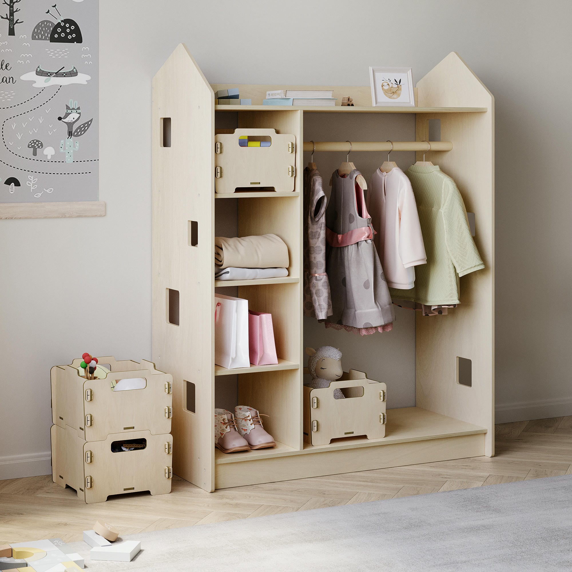 Offener Kinderkleiderschrank in Form eines Hauses BusyKids – BusyKids