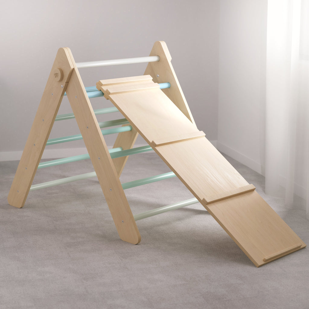 Set - Pikler Dreieck mit Rutsche/Kletterleiter – Mint – BusyKids
