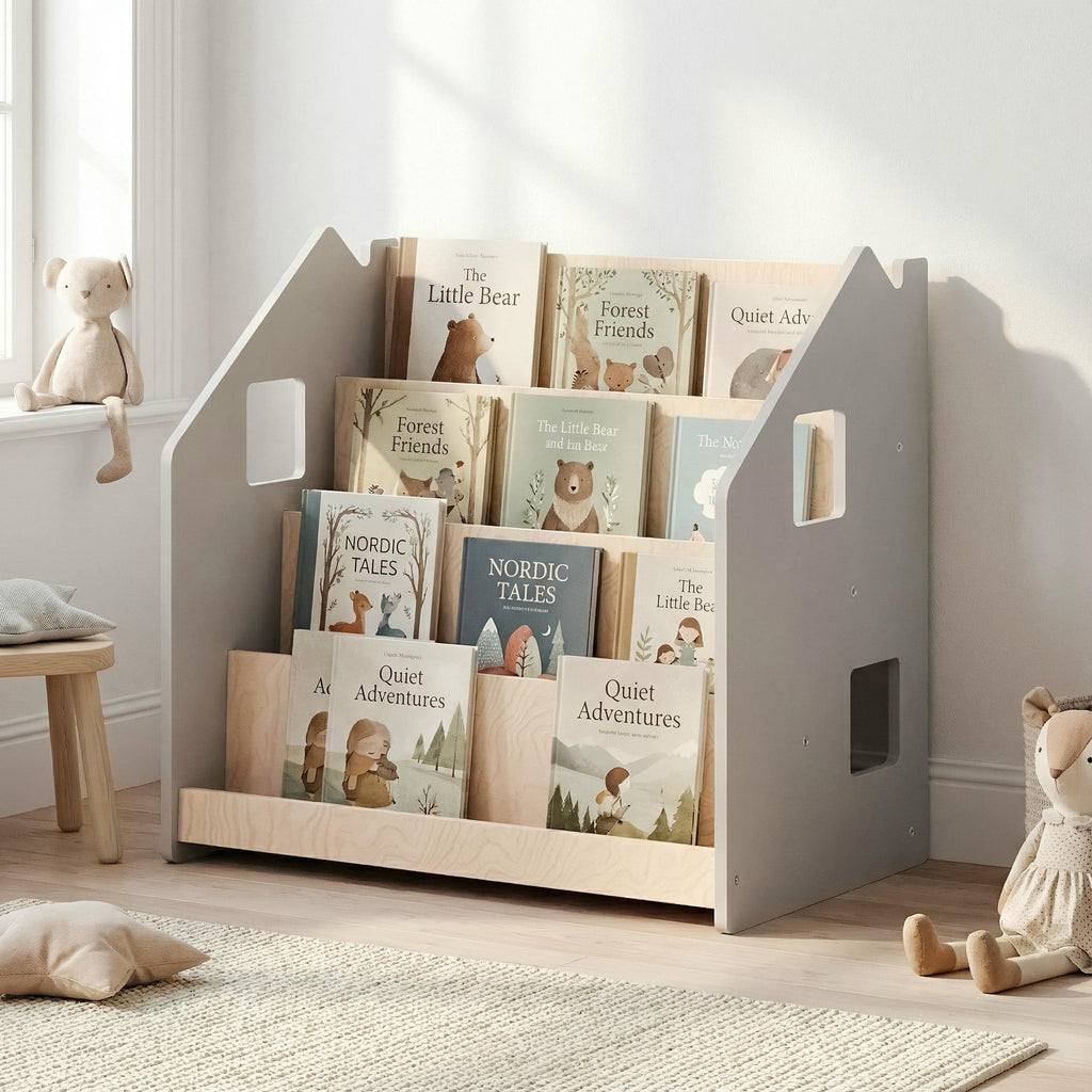 Bücherregal nach Montessori - Weiß und Grau – Grå – BusyKids