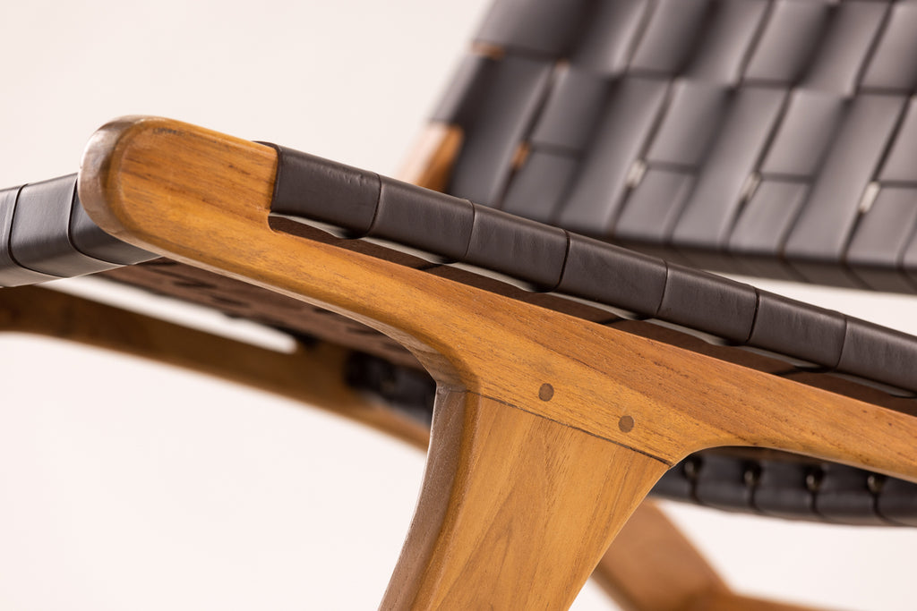 Fåtölj – Brun PU & Teak