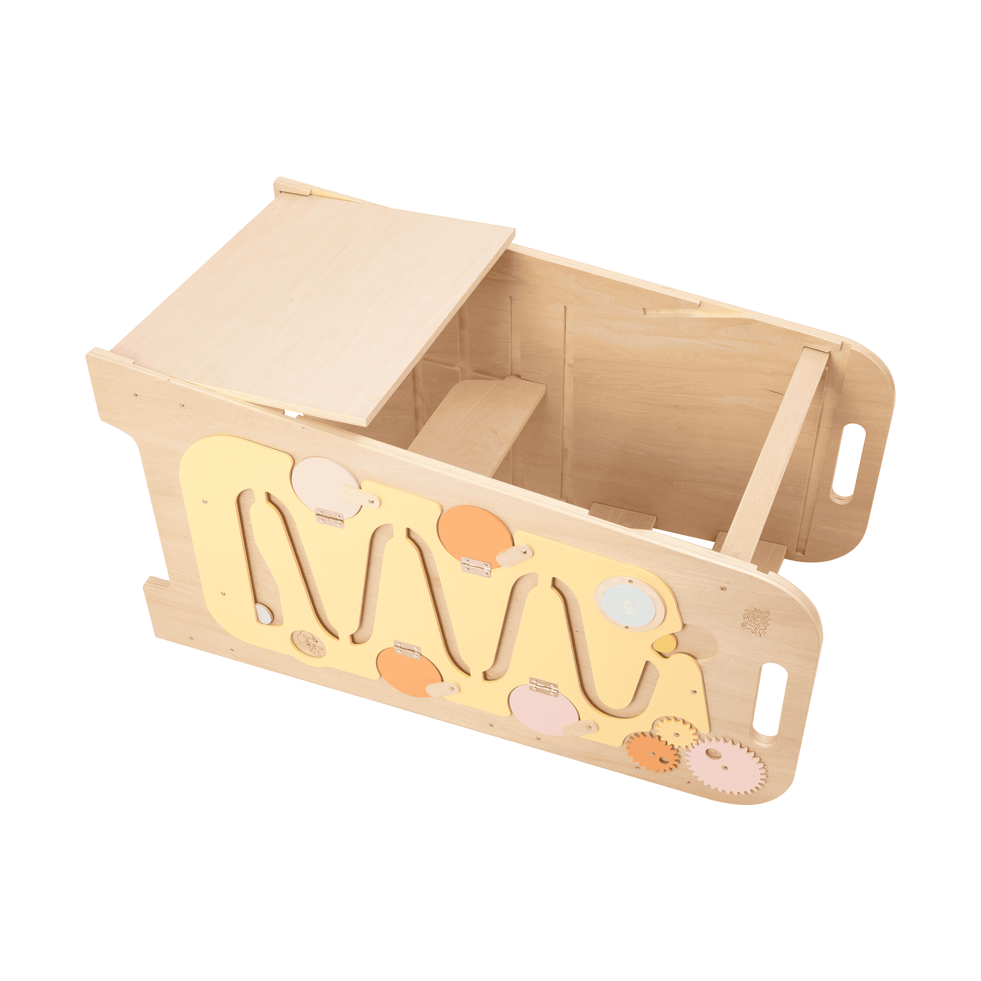Lärtorn PLAY XL 5-i-1 med aktivitetspanel – mint och gul, 89 cm – Gelb – BusyKids
