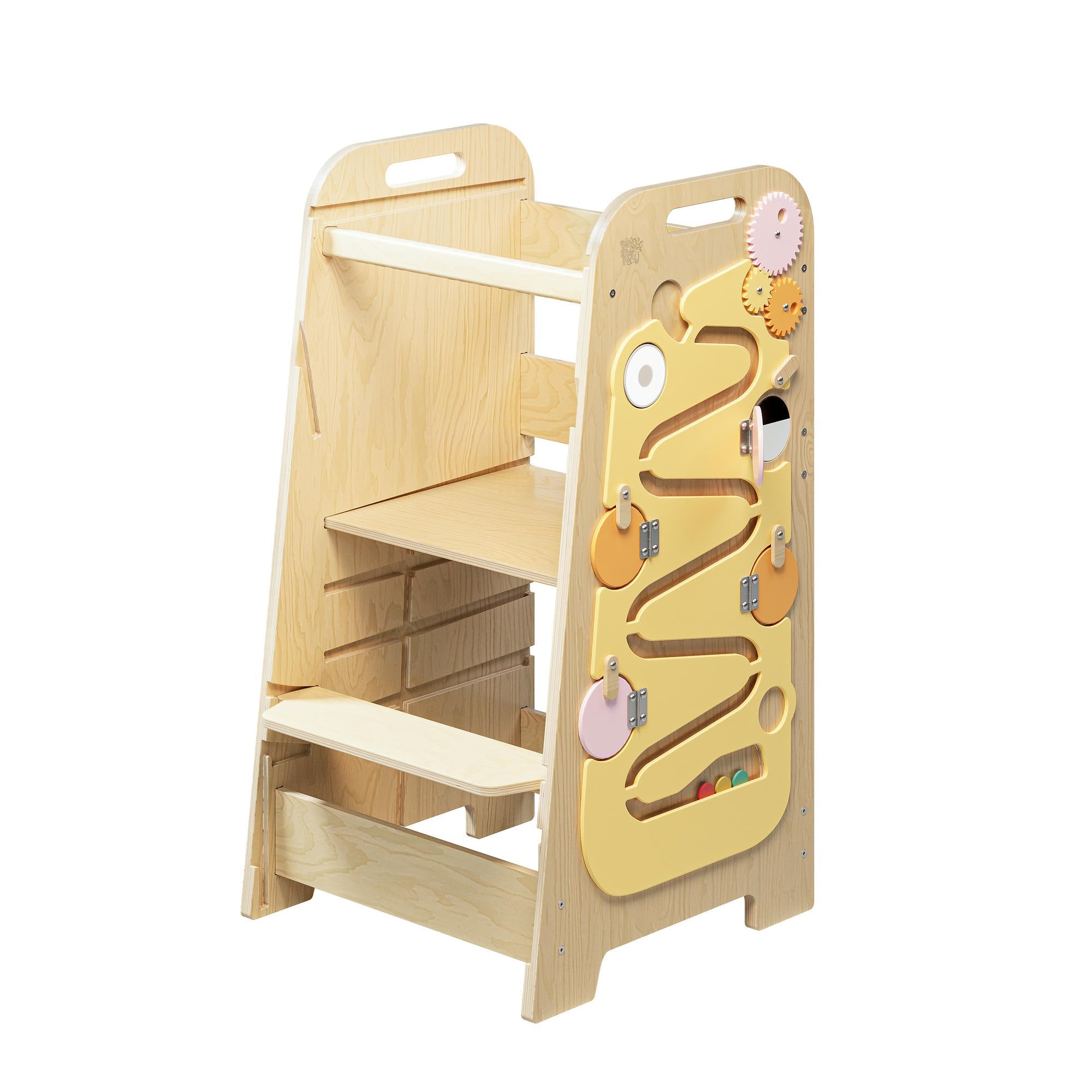 Lärtorn PLAY XL 5-i-1 med aktivitetspanel – mint och gul, 89 cm – Gelb – BusyKids