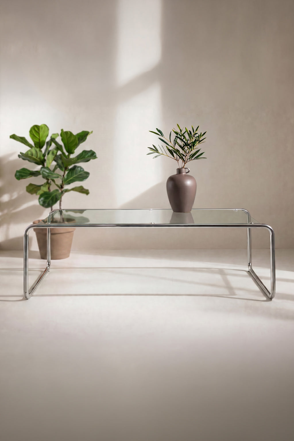 Saturnus Soffbord i Glas med Silverfärgad Metallram – 120 cm