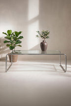 Saturnus Soffbord i Glas med Silverfärgad Metallram – 120 cm