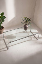 Saturnus Soffbord i Glas med Silverfärgad Metallram – 120 cm