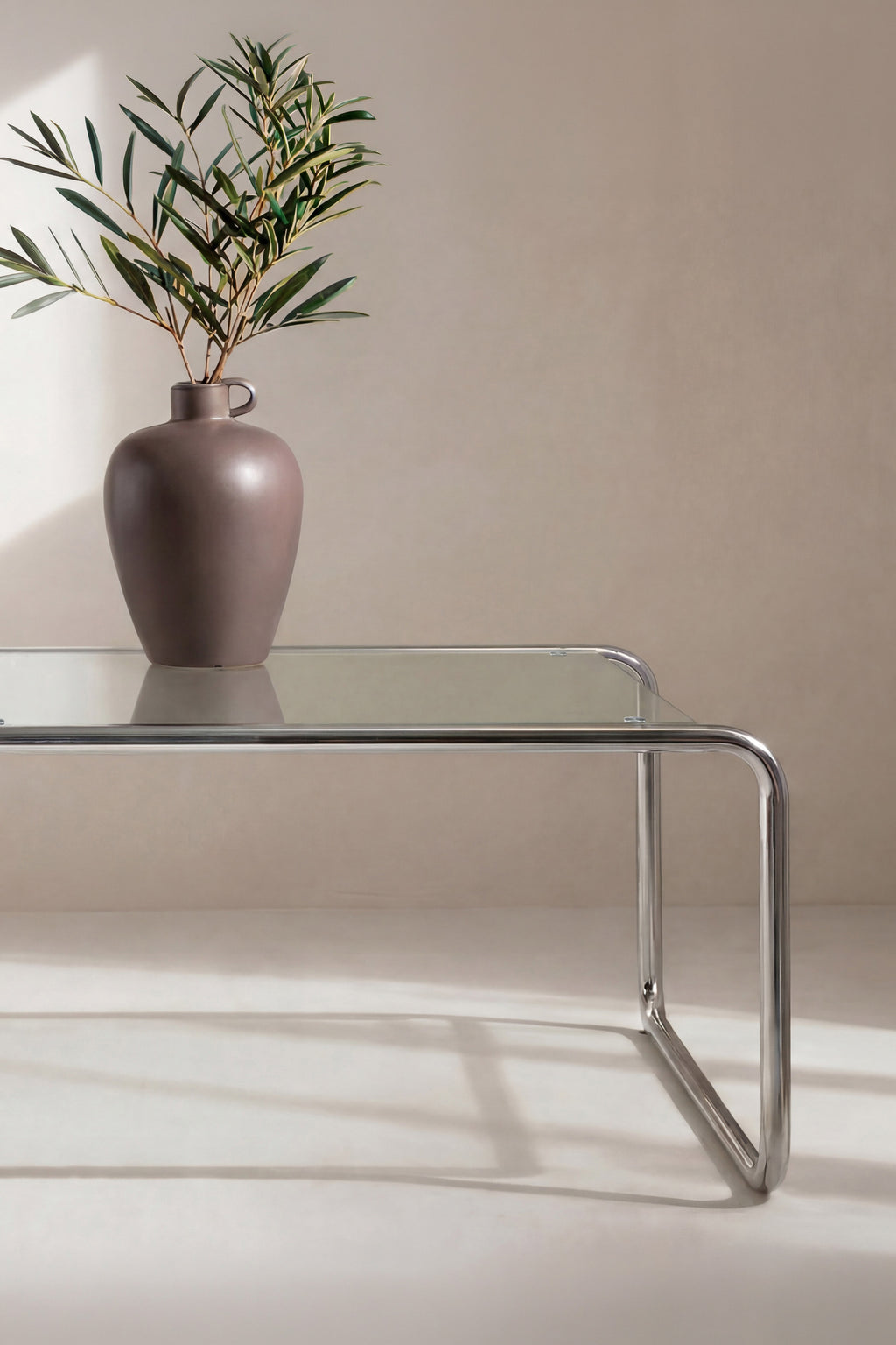 Saturnus Soffbord i Glas med Silverfärgad Metallram – 120 cm