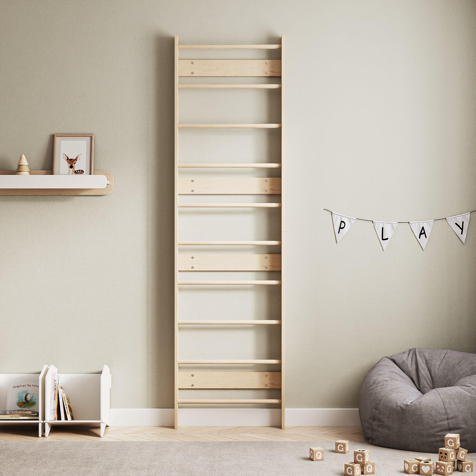 Ribbstol EVERGYM – klättervägg i trä för barnrummet – Natur – BusyKids