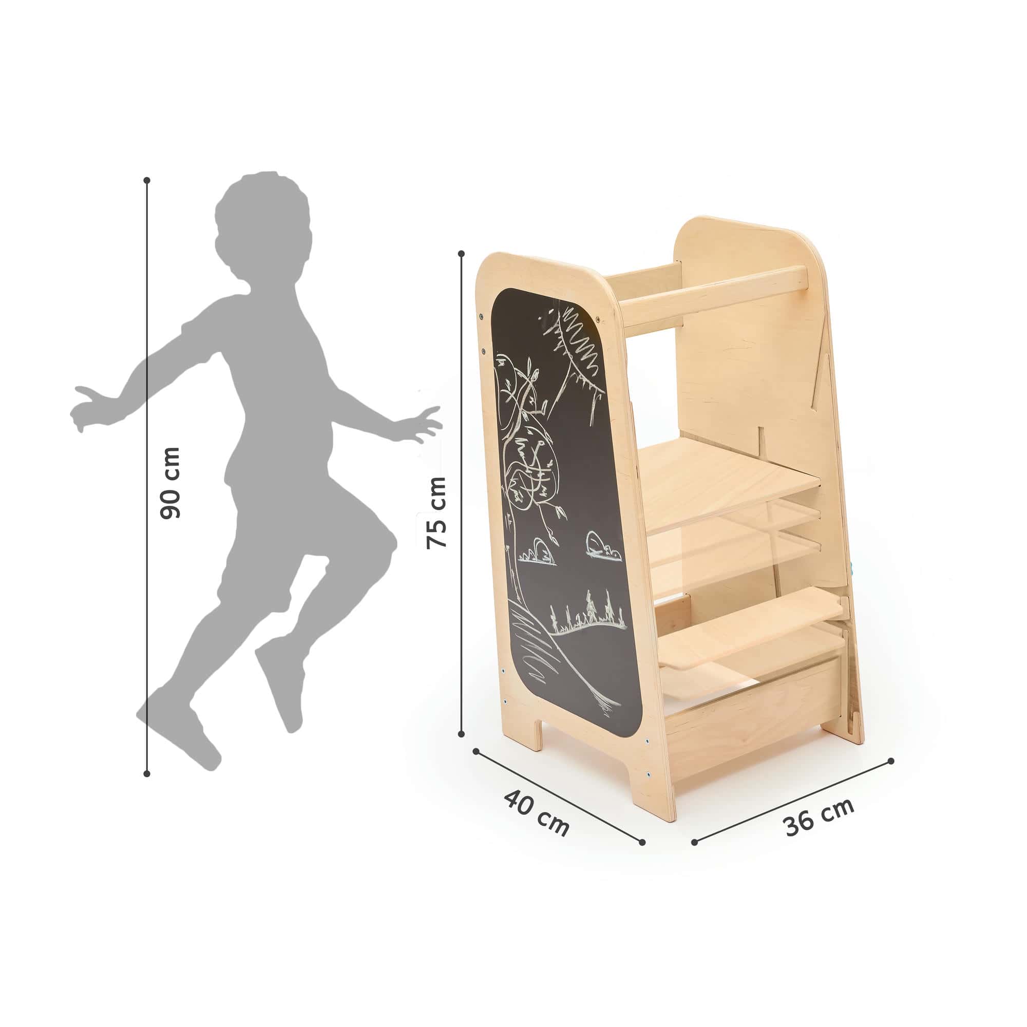 Lärtorn PLAY 5-i-1 – växande lärtorn med aktivitetspanel, 75 cm – Mint – BusyKids