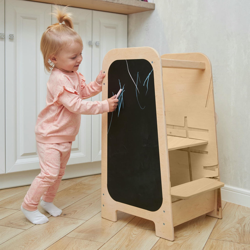 Lärtorn PLAY 5-i-1 – växande lärtorn med aktivitetspanel, 75 cm – Vanille – BusyKids