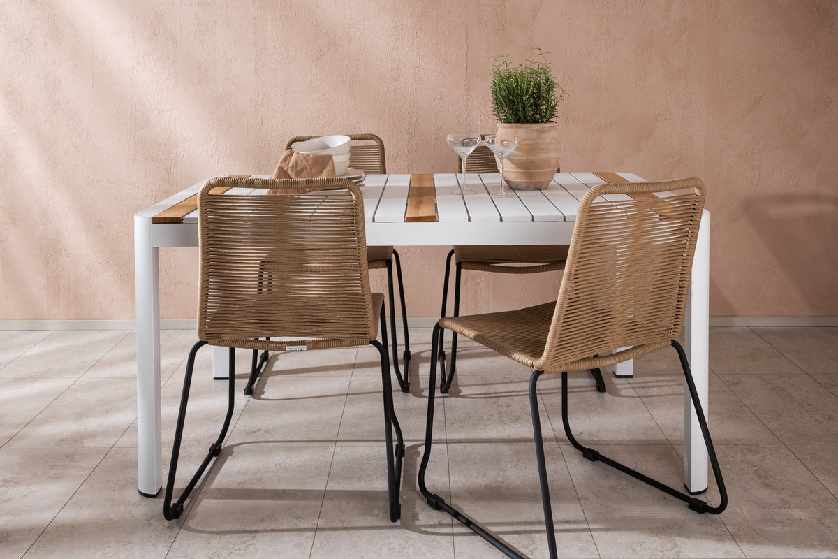 Togo & Lindos Matbord 150x90 Vit + Matstolar 4-pack Brun