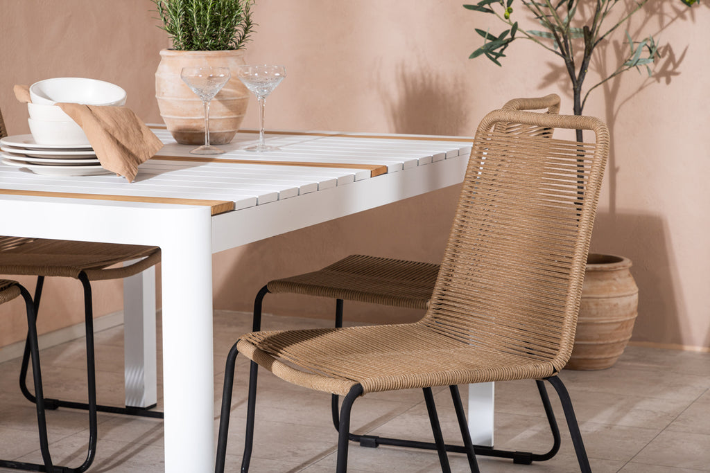 Togo & Lindos Matbord 150x90 Vit + Matstolar 4-pack Brun