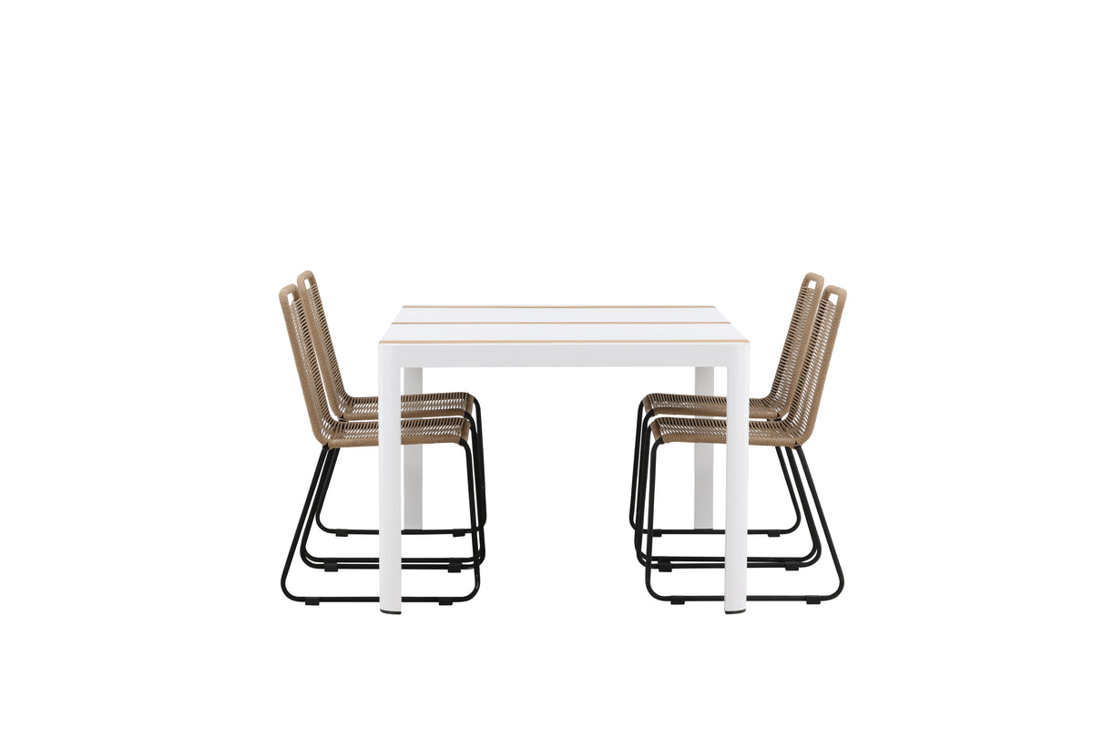 Togo & Lindos Matbord 150x90 Vit + Matstolar 4-pack Brun