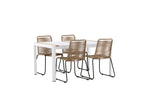 Togo & Lindos Matbord 150x90 Vit + Matstolar 4-pack Brun