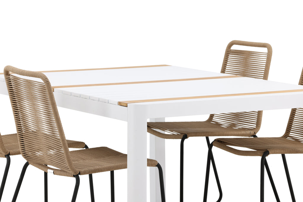 Togo & Lindos Matbord 150x90 Vit + Matstolar 4-pack Brun