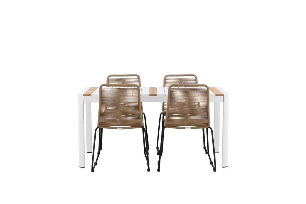 Togo & Lindos Matbord 150x90 Vit + Matstolar 4-pack Brun