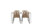 Togo & Lindos Matbord 150x90 Vit + Matstolar 4-pack Brun