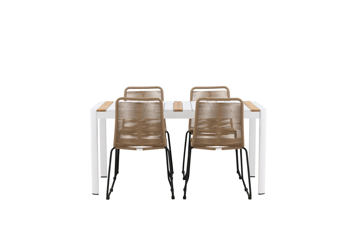 Togo & Lindos Matbord 150x90 Vit + Matstolar 4-pack Brun