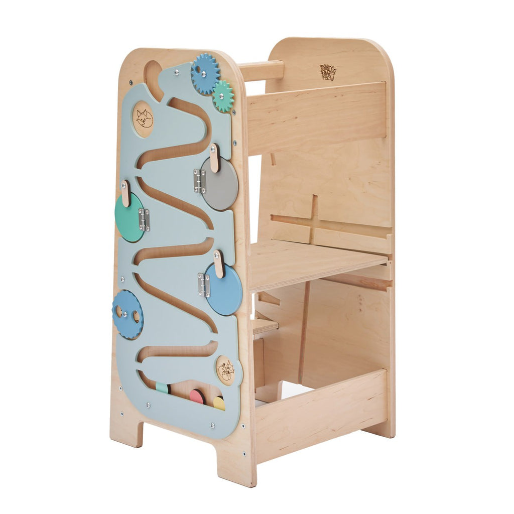 Lärtorn PLAY 5-i-1 – växande lärtorn med aktivitetspanel, 75 cm – Mint – BusyKids