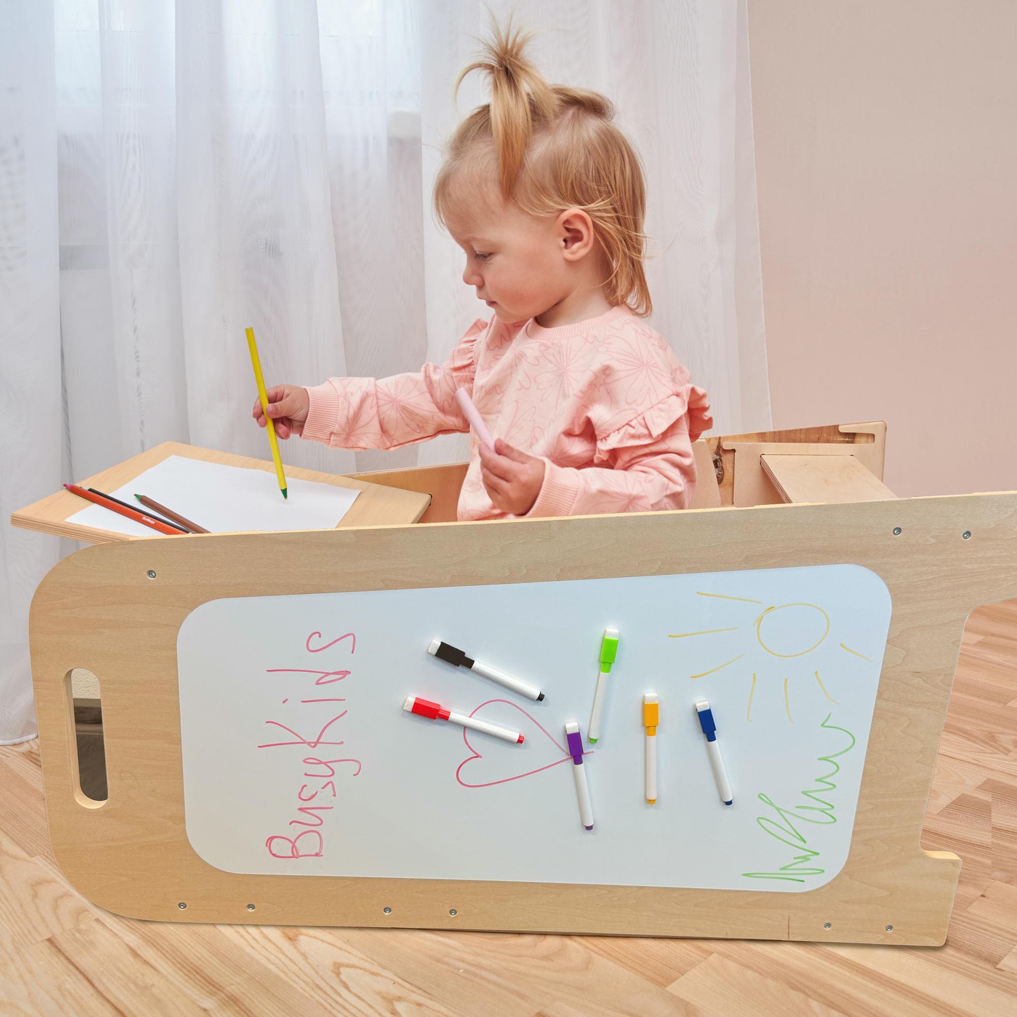 Lärtorn PLAY XL 5-i-1 med aktivitetspanel – mint och gul, 89 cm – Gelb – BusyKids