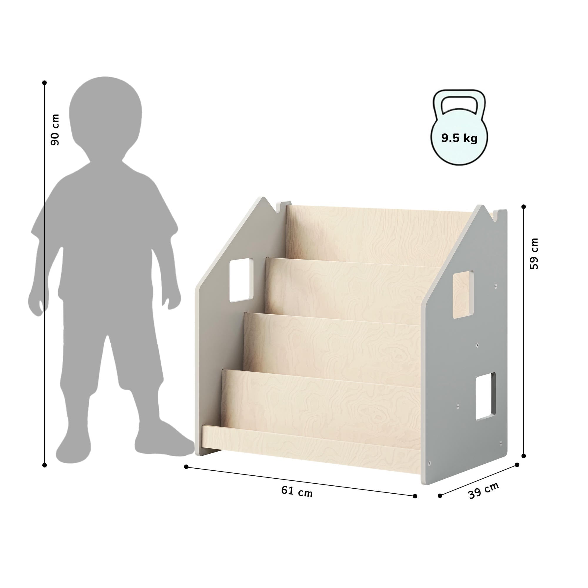 Bücherregal nach Montessori - Weiß und Grau – Grå – BusyKids