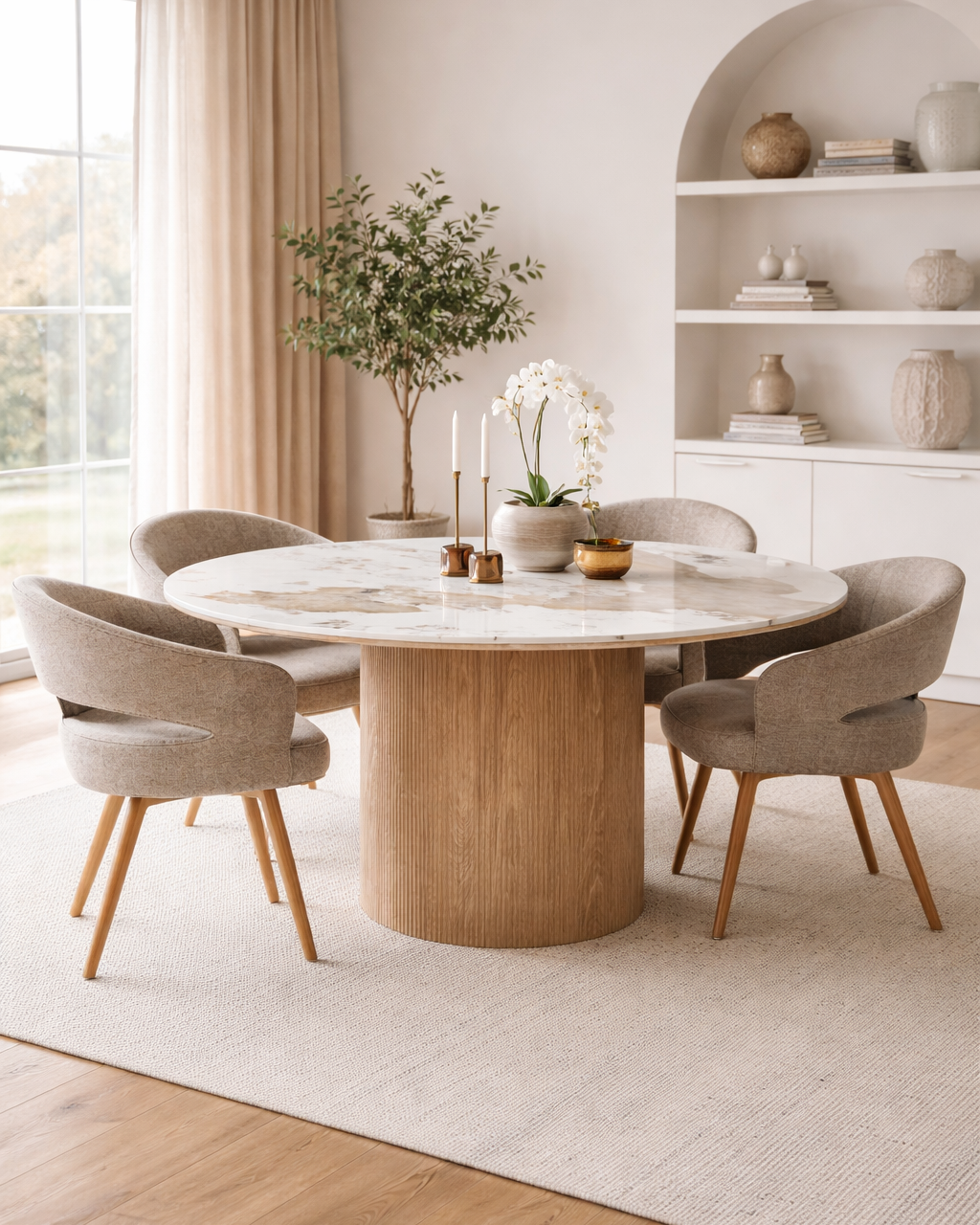 Athens Matbord – Vit/Brun ø140