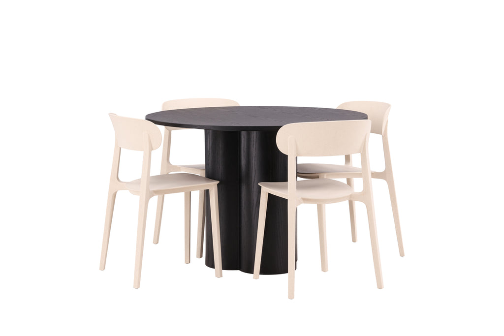 Åstol Matstolar 4-pack Beige + Runt Matbord ⌀110 Svart