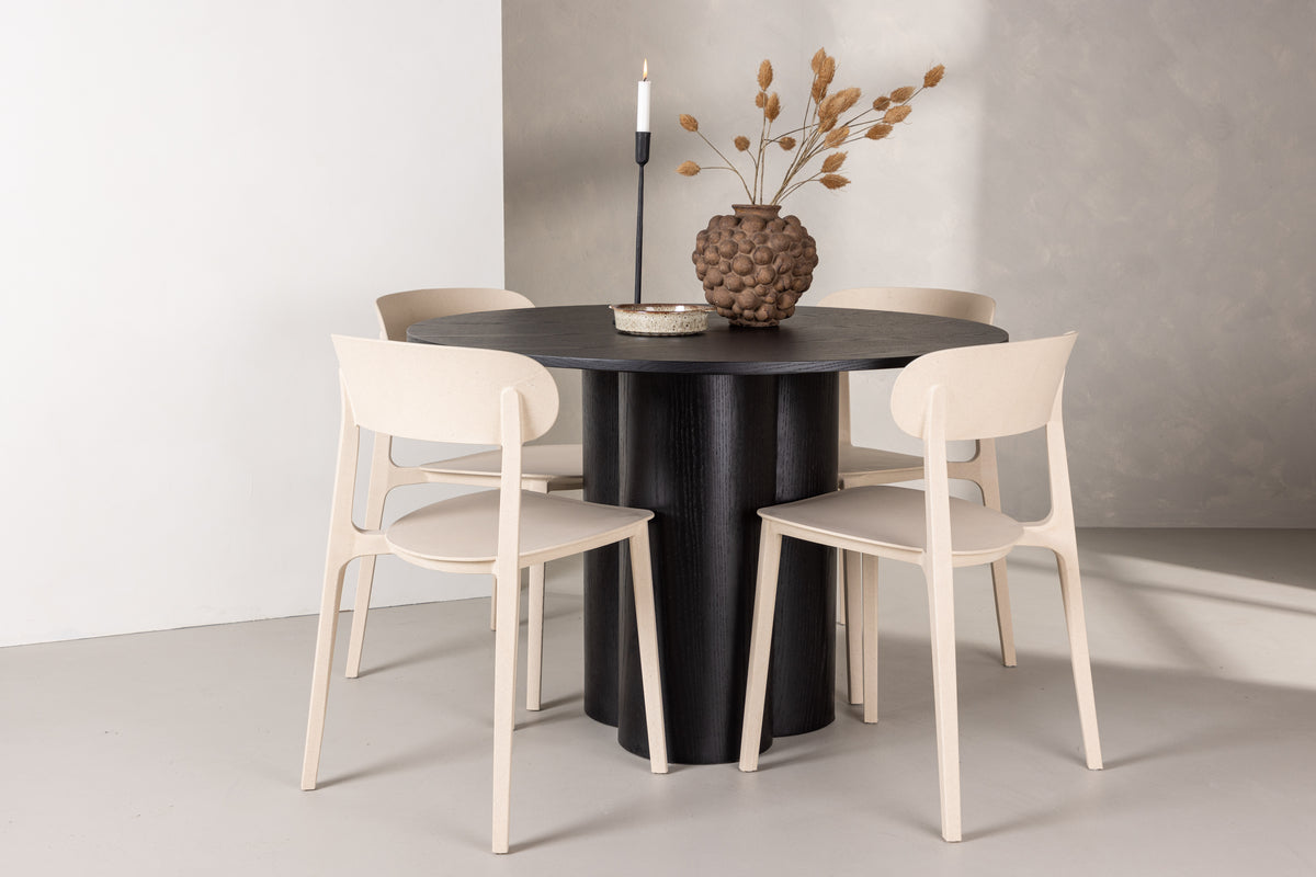 Åstol Matstolar 4-pack Beige + Runt Matbord ⌀110 Svart