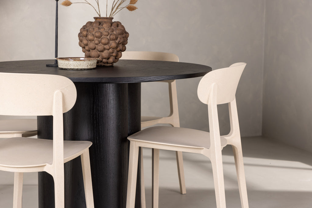 Åstol Matstolar 4-pack Beige + Runt Matbord ⌀110 Svart