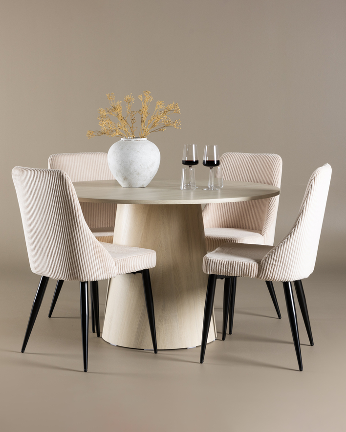 Leone Matstolar 4-pack + Matbord ⌀120 Vitputsad