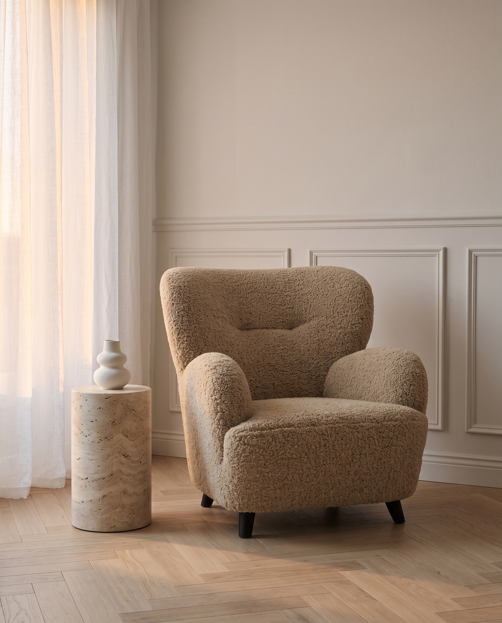 Lunaro Loungestol i Ljusbrun Textil med Träben