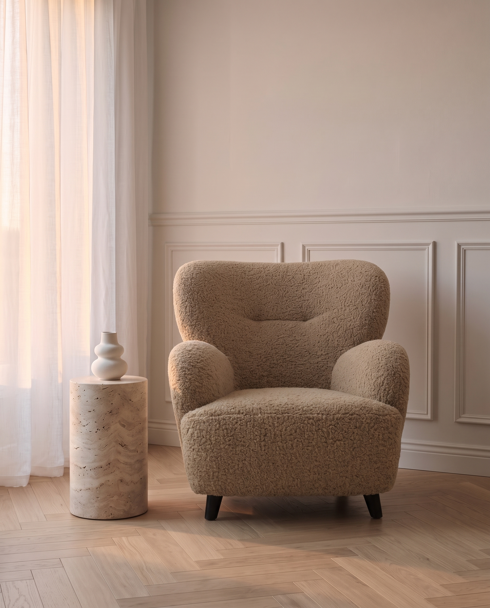Lunaro Loungestol i Ljusbrun Textil med Träben