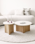 Motril Soffbord Set om 2 i Vit / Natur – Ø80 + Ø50 cm