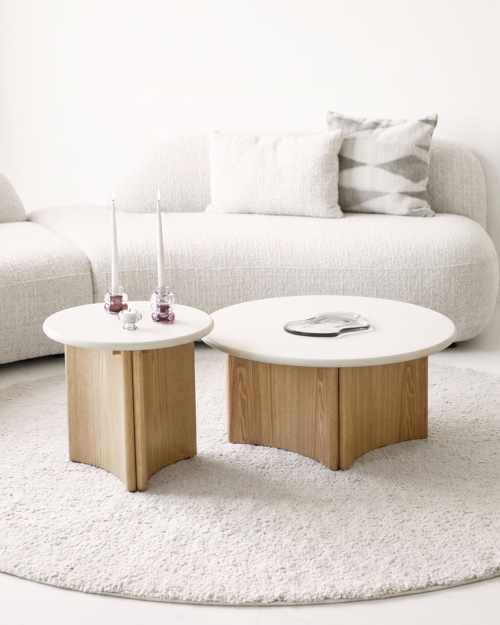 Motril Soffbord Set om 2 i Vit / Natur – Ø80 + Ø50 cm