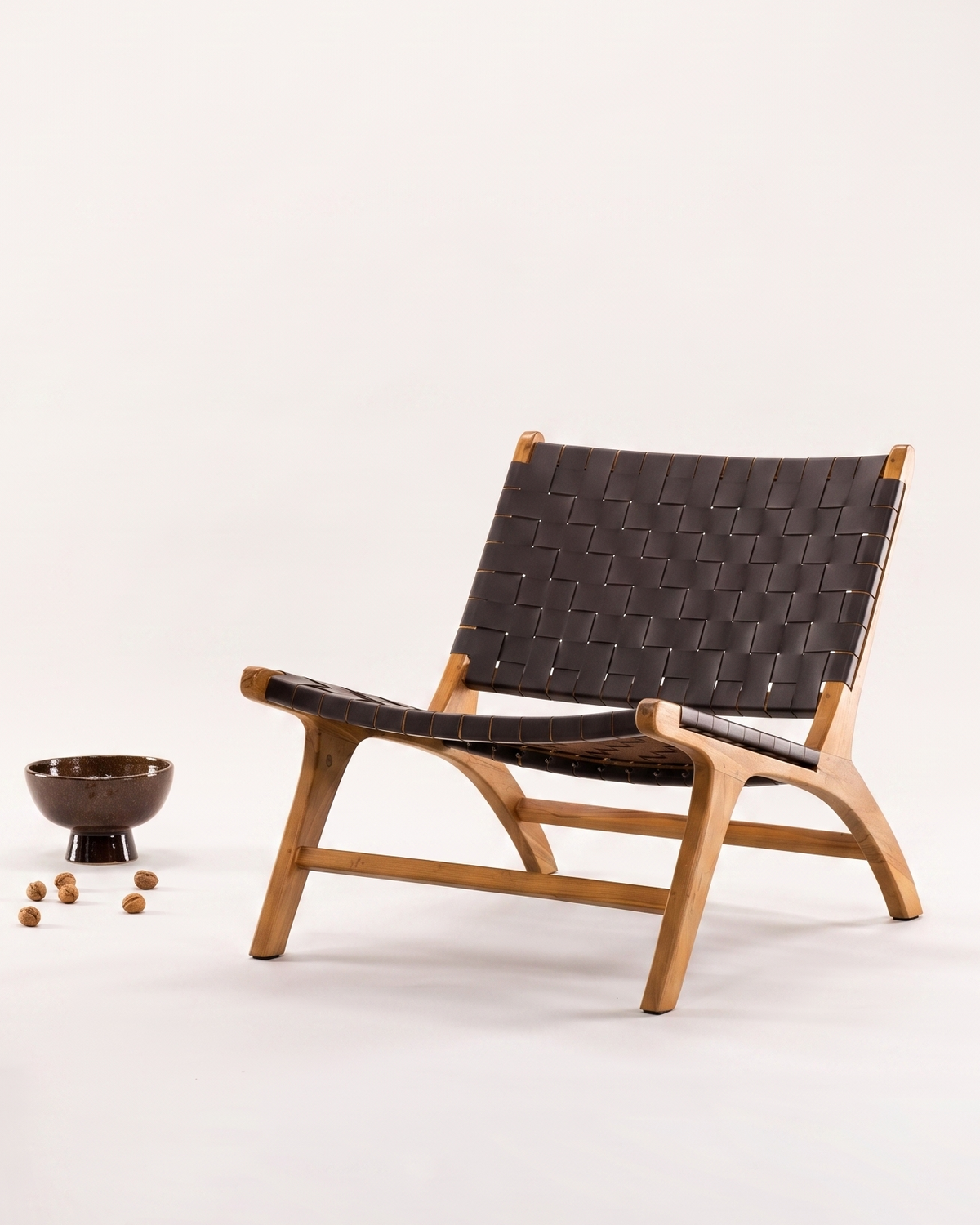 Fåtölj – Brun PU & Teak